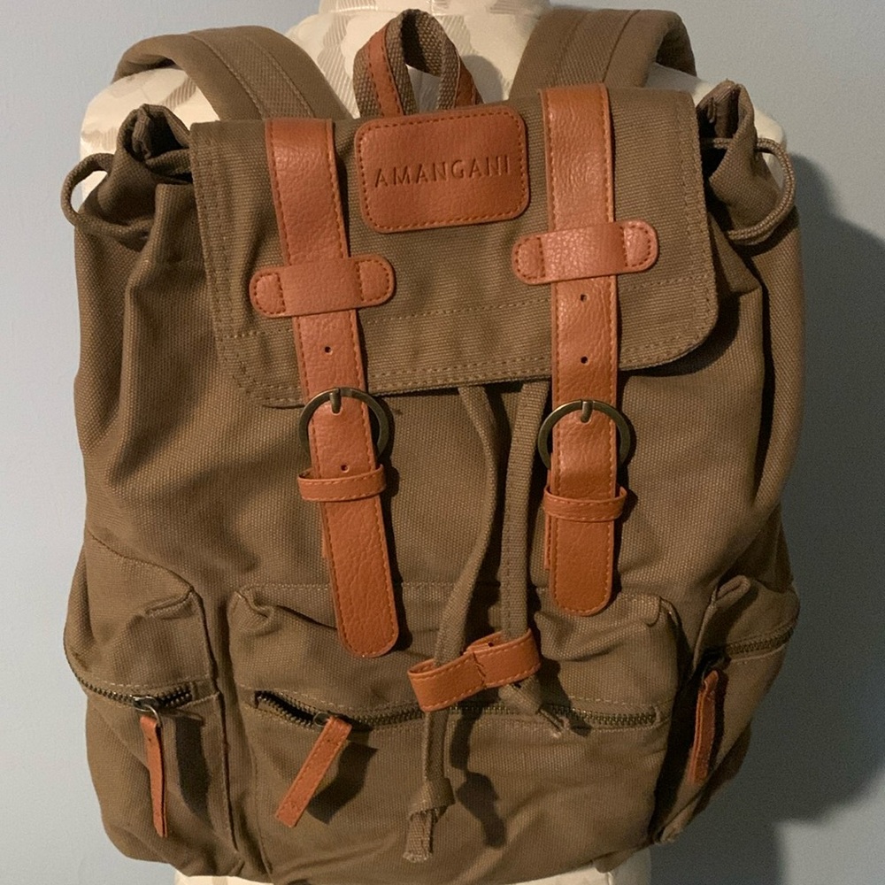 Brown and Orange Goblincore Amangani Luxury Backpack Canvas/Vegan Leather. NWOT